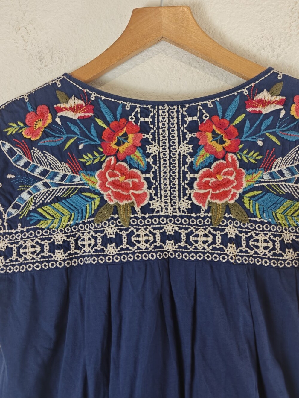 Johnny Was Navy Floral Embroidered Cotton Mini Dress S Boho Pockets - Picture 10 of 11
